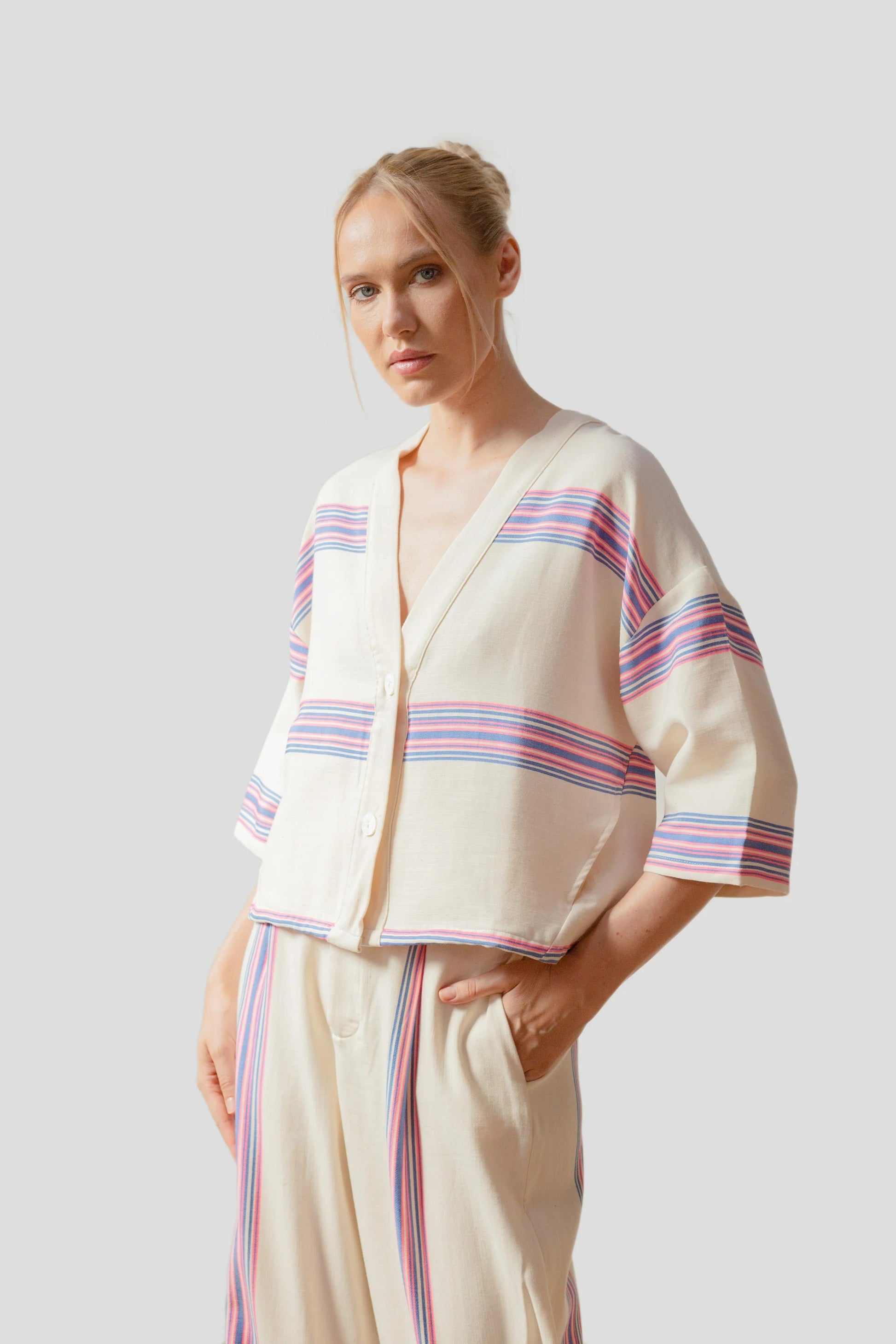 Kimono Rayas azul Flúor