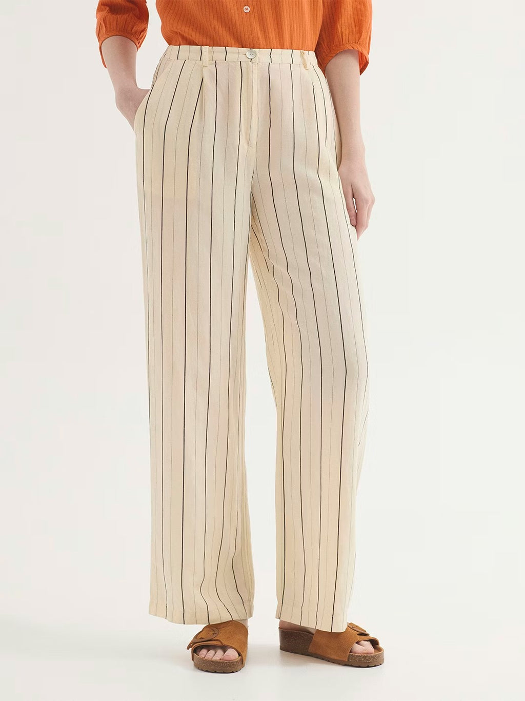 Pantalón de Rayas en Tencel Crudo