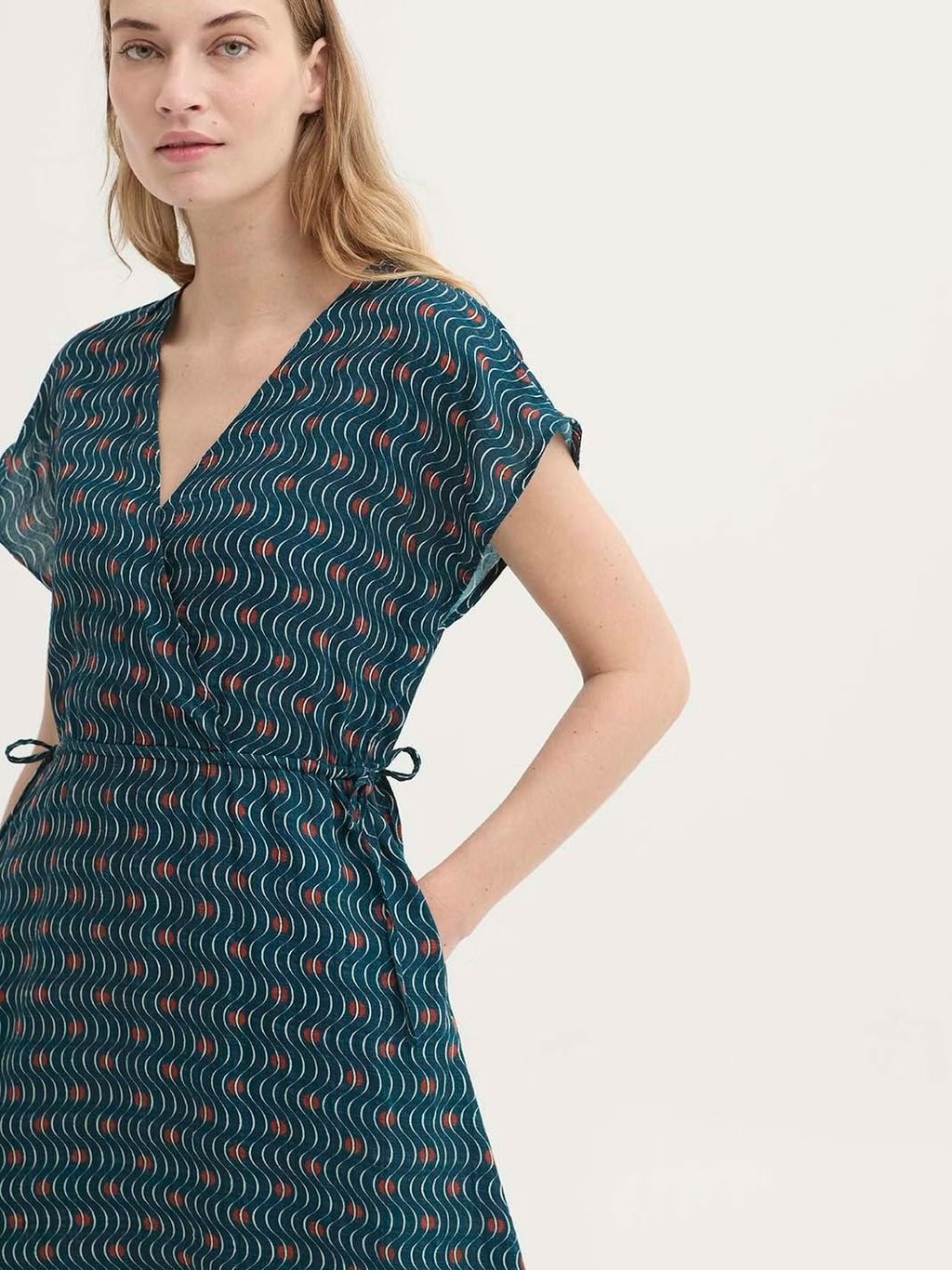 Vestido Midi Hellenic Waves Print Azul Mosaico
