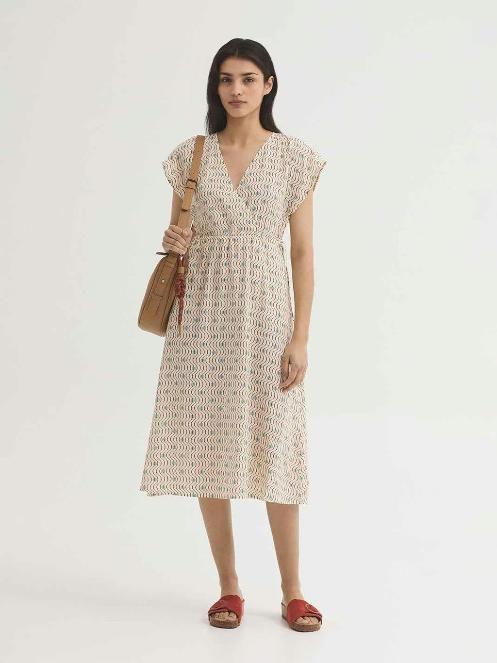 Vestido Midi Hellenic Waves Print Crudo