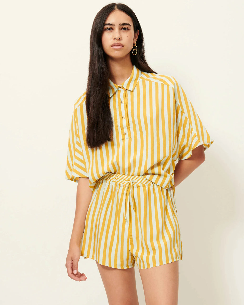 Camisa Lido Estampada Riscas Amarelas