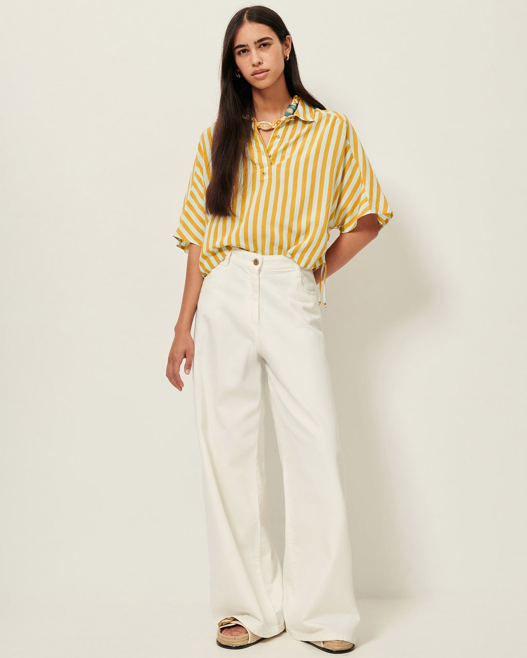 Camisa Lido Estampada Riscas Amarelas