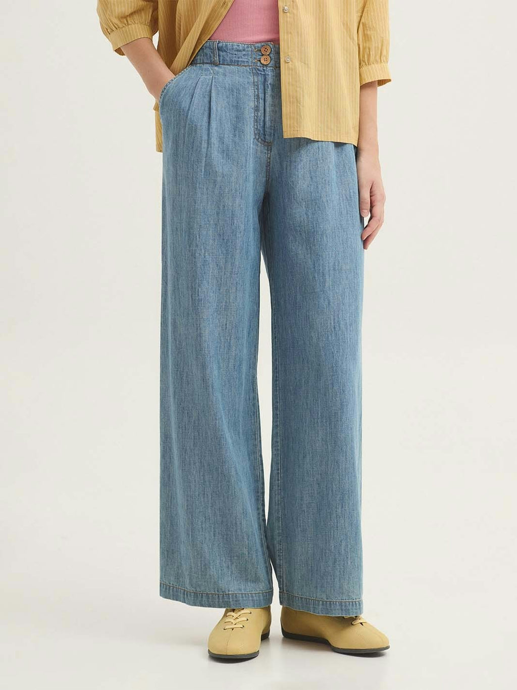 Pantalón Tencel Denim Pants With Pleats Denim Claro