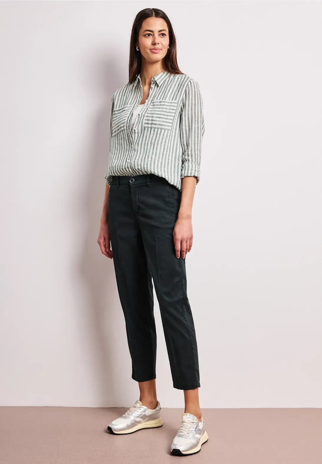 Camisa Lino Rayas Verde Bound