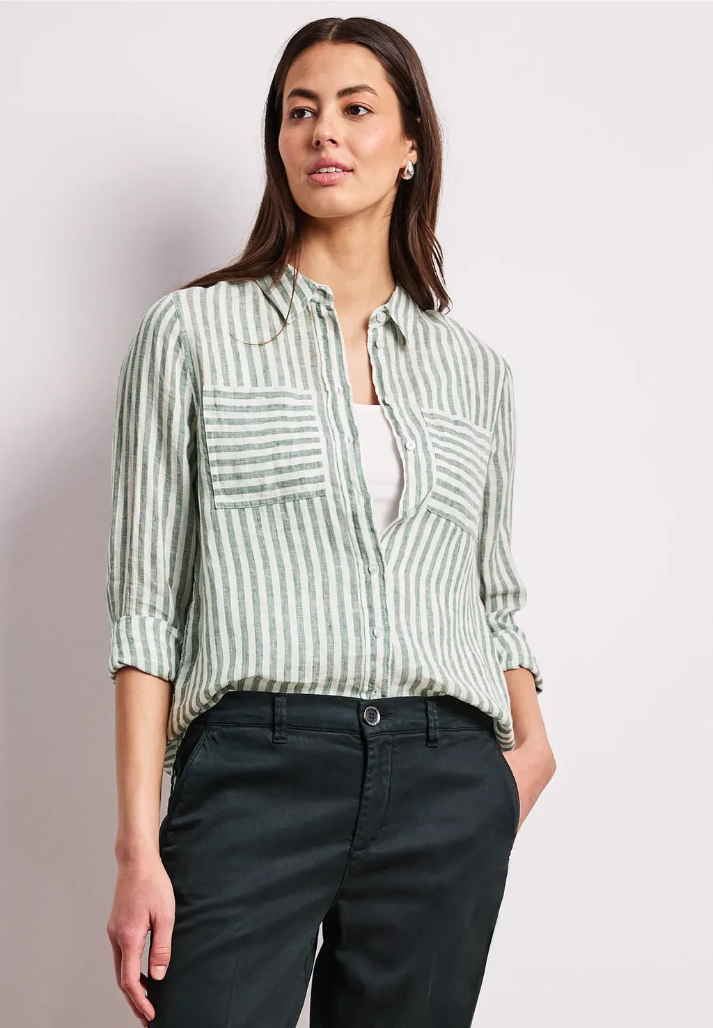 Camisa Lino Rayas Verde Bound