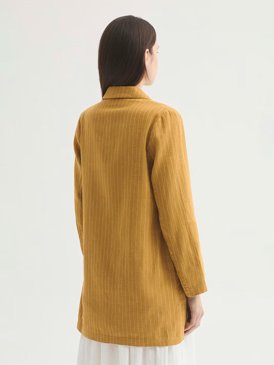 Blazer Linen-Cotton Pinstripe Coat Amarillo Oscuro