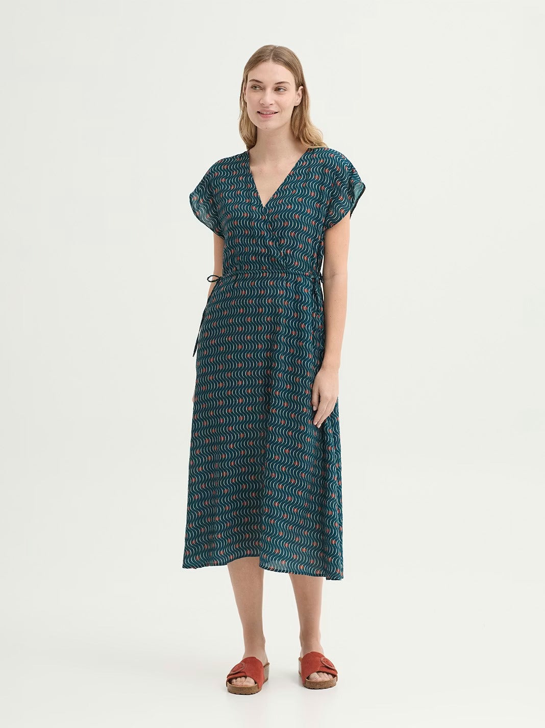 Vestido Midi Hellenic Waves Print Azul Mosaico