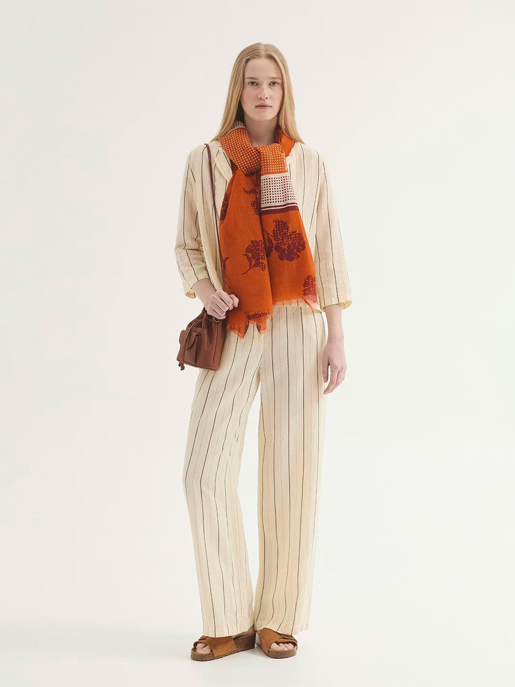 Pantalón de Rayas en Tencel Crudo