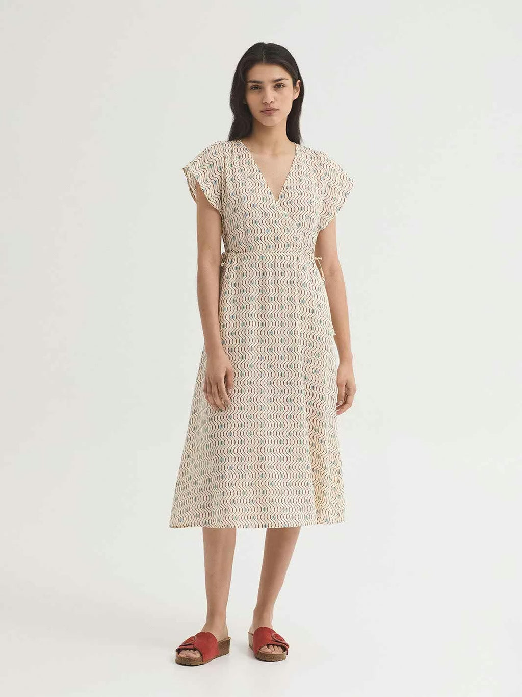 Vestido Midi Hellenic Waves Print Crudo