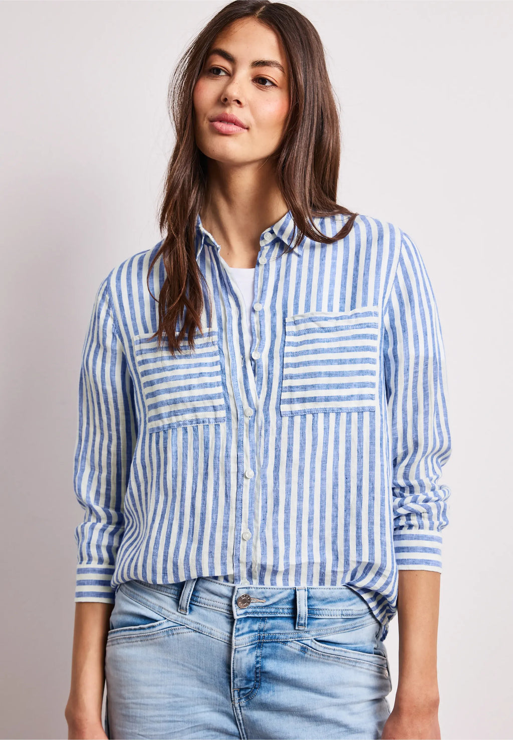 Camisa Lino Rayas Azul Drift