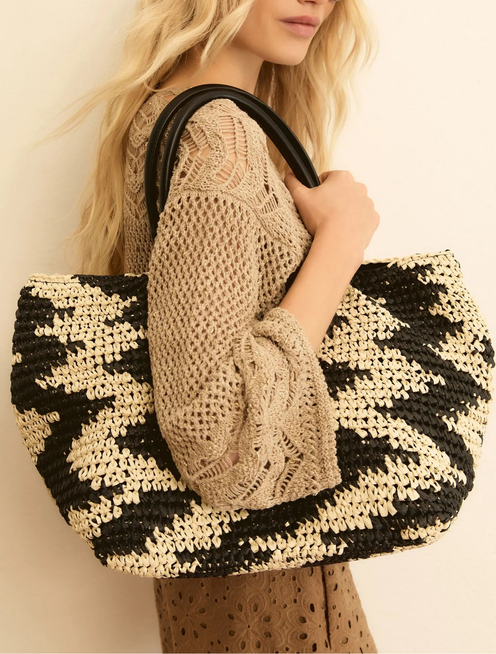 Bolso Rafia Emmbalia Blanco Negro