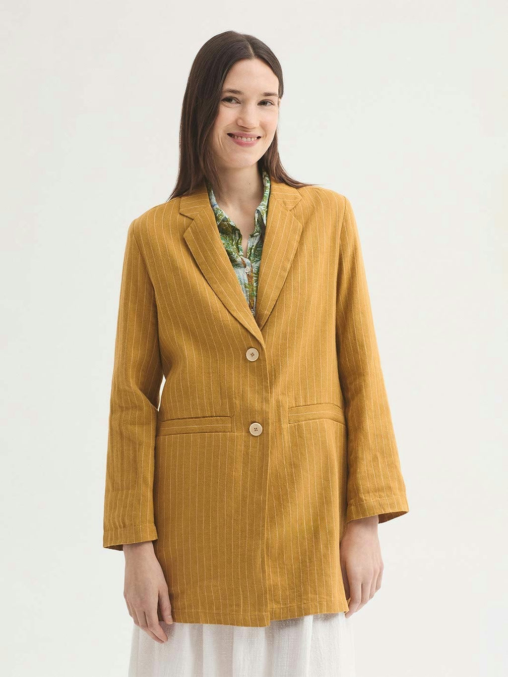 Blazer Linen-Cotton Pinstripe Coat Amarillo Oscuro