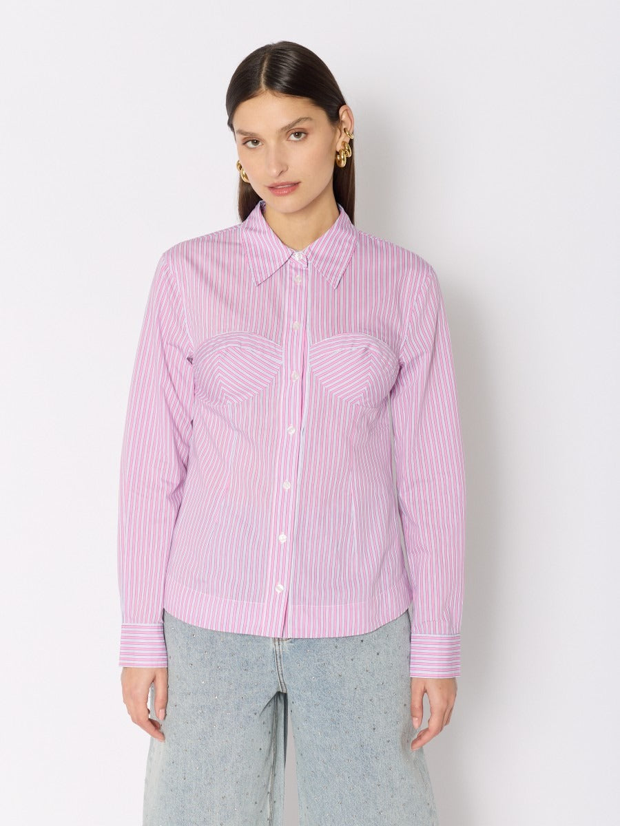 🎁 Camisa Rosa Rayas Blancas Efecto Corsé (100% off)