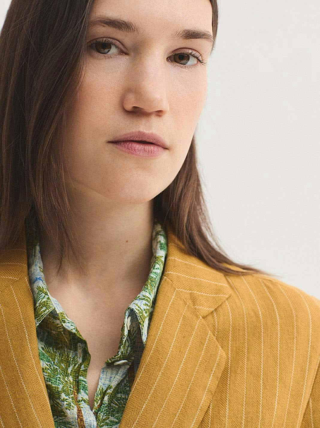 Blazer Linen-Cotton Pinstripe Coat Amarillo Oscuro