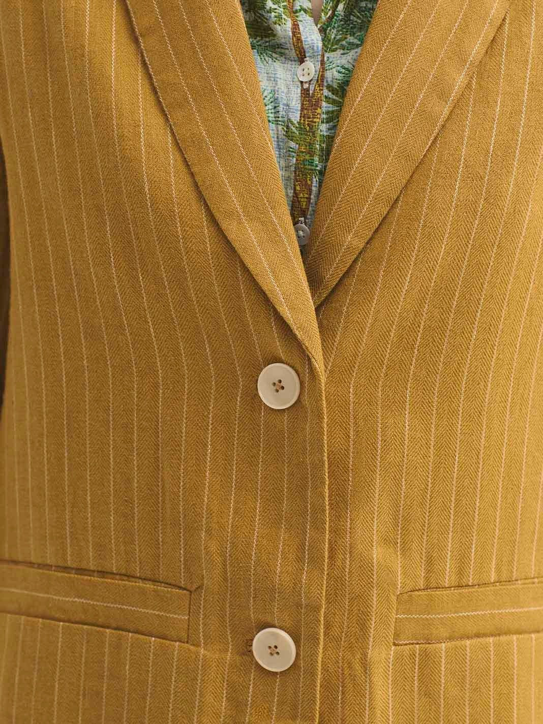 Blazer Linen-Cotton Pinstripe Coat Amarillo Oscuro