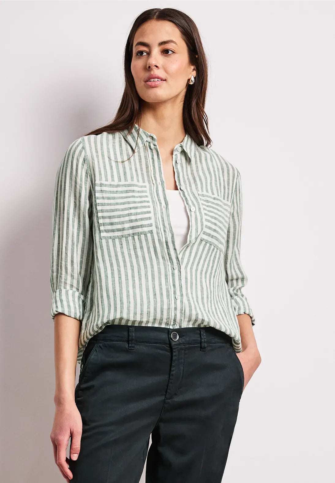 Camisa Lino Rayas Verde Bound