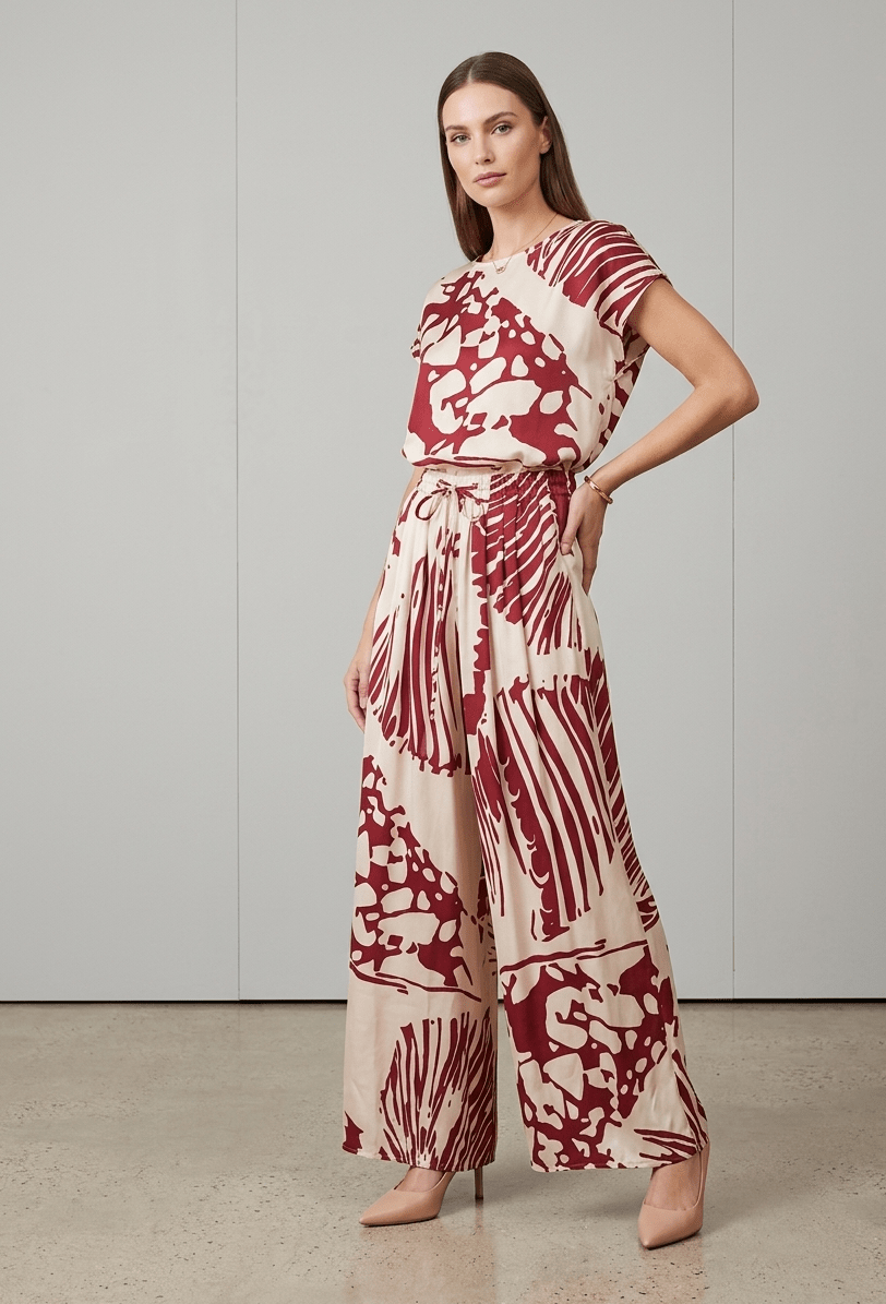 Pantalón Estampado Rojo y Blanco - OLIVIA BRUTUS