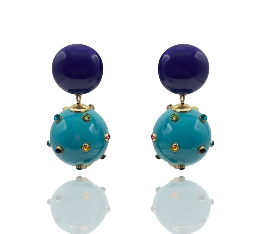 Pendientes Valentina resina morada y turquesa con tachuelas - OLIVIA BRUTUS