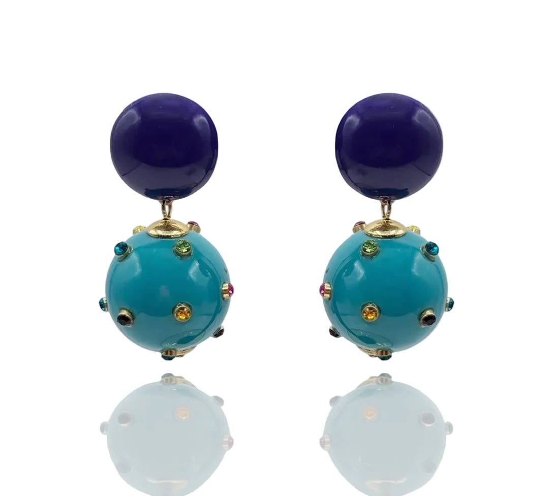 Pendientes Valentina resina morada y turquesa con tachuelas - OLIVIA BRUTUS