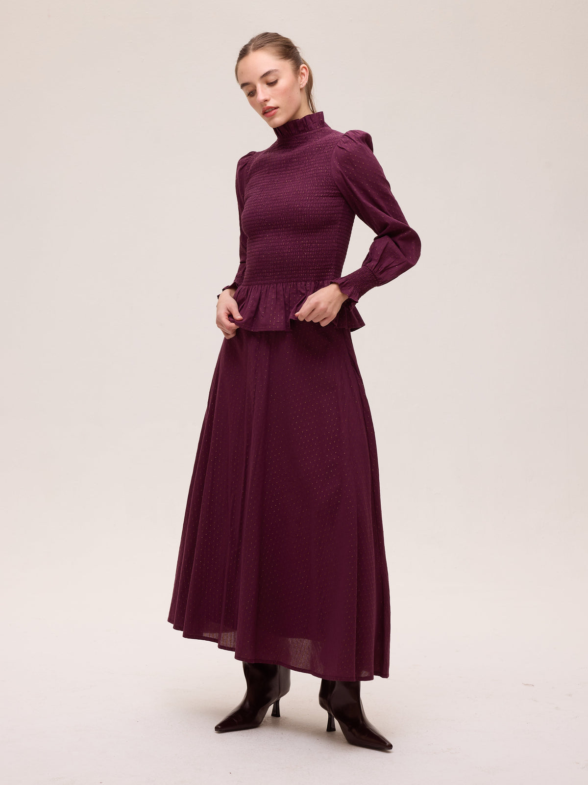 Falda Tempest Lurex midi metalizada - vista frontal